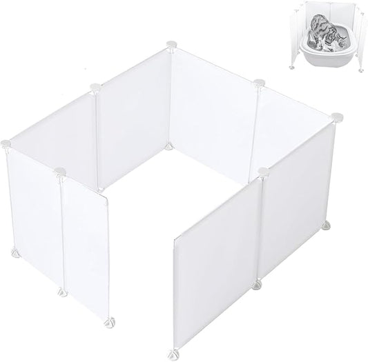 Cat Litter Box Enclosure Splash Guard,DIY Large Pet Litter Box Shields for Open Top Litter Pan.Small Animal Pen for Hamsters, Guinea Pig (Not Include Litter Mat White, Large L24''W24''H16'' 8PCS)