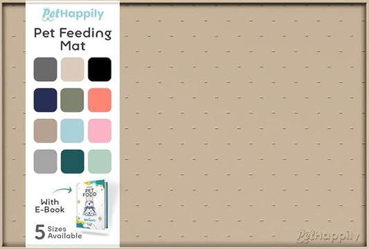 Dog Food Mat - 24x15 Raised Edges Dogs Mat for Food and Water Prevent Spill, Waterproof Cat Food Mats Protect Floors, Easy Clean Dog Bowl Mats for Food and Water, Silicone Pet Feeding Placemats Beige