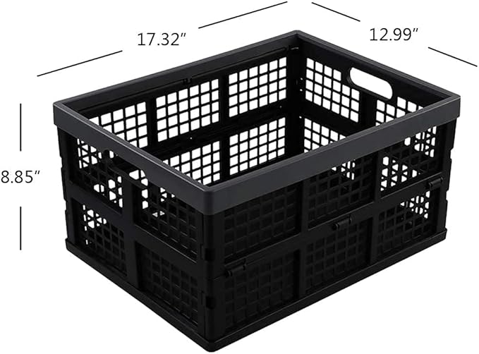 Waikhomes 30 L Plastic Collapsible Crate, Set of 3 Folding Crate, Storage Box (Black)
