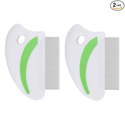 2 Pack Flea Lice Comb, Stainless Steel Dog Cat Grooming Combs with Rounded Teeth, Professional Pet Tear Stain Remover, Dematting Tool for Small, Medium & Large Pets