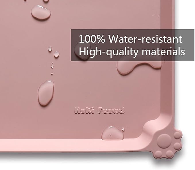 Hoki Found L Silicone Non Slip Pet Food Mats - Placemat for Dog Cat - Waterproof Dog Cat Food Mats - Carpet Friendly - Neutral Pink