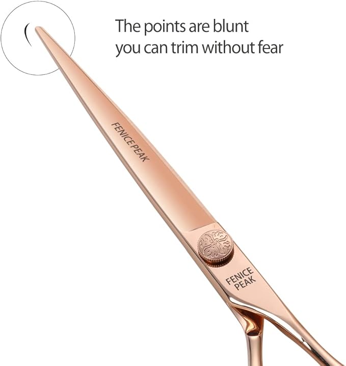 Fenice Peak Straight Dog Grooming Scissors Champagne Gold 440C Stainless Steel Professional Pet Trimming Scissors Sharp Blades Cutting for Dogs and Cats Shears