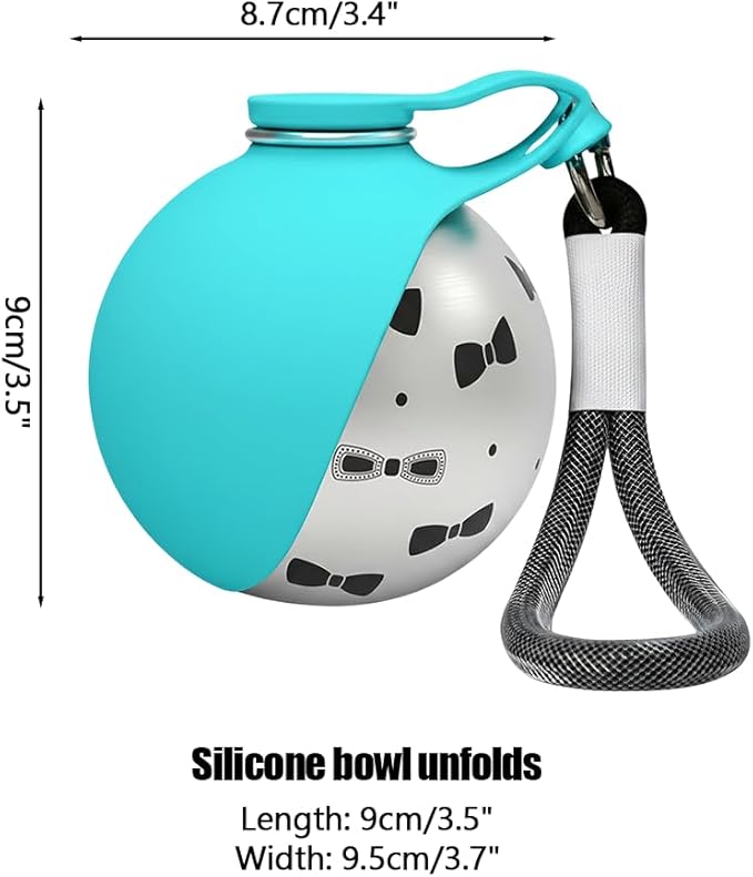 Portable Pet Water Bottle, 285ml/10 Oz Stainless Steel Compact Dog Drinking Bottles Leak Proof Cat Travel Water Bottles with Foldable Silicone Bowl for Outdoor Walking Hiking