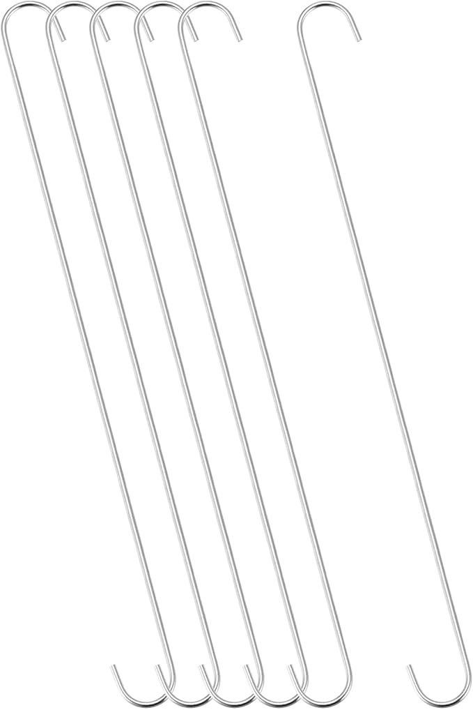 uxcell S Hanging Hooks, 20inch/500mm Extra Long Steel Hanger, Indoor Outdoor Uses for Garden, Bathroom, Closet, Workshop, Kitchen, Silver Tone, 6Pcs