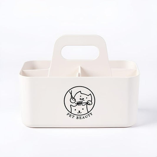 Morezi Dog grooming basket box bin in plastic small organier storage great for holding puppy cats combs shampoo brushes scissors grooming stuff in bathroom closet