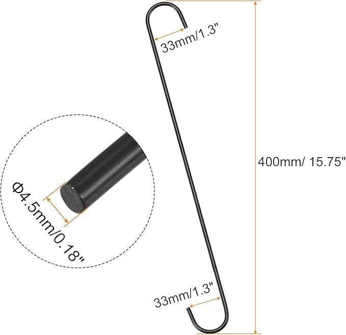 uxcell S Hanging Hooks, 16inch/400mm Extra Long Steel Hanger, Indoor Outdoor Uses for Garden, Bathroom, Closet, Workshop, Kitchen, Black, 6Pcs