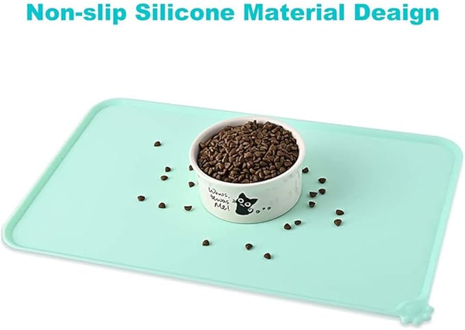 Silicone Dog Cat Bowl Mat，Waterproof Slip Resistant Silicone Pet Feeding Mat，Anti-Slip Pet Bowl Mats Cats and Dogs Food Water Placemat Tray，Raised Edges to Prevent Water Spills on Floor (Green)