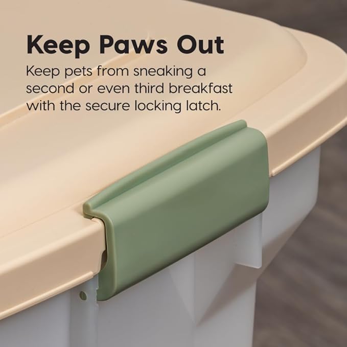 IRIS USA Airtight Dog Food Storage Container, WeatherPro, Up to 40 lbs, Removable Wheels, for Dog Cat Bird and Other Pet Food Storage Bin, Keep Fresh, Translucent Body, Made in USA, Pearl/Almond