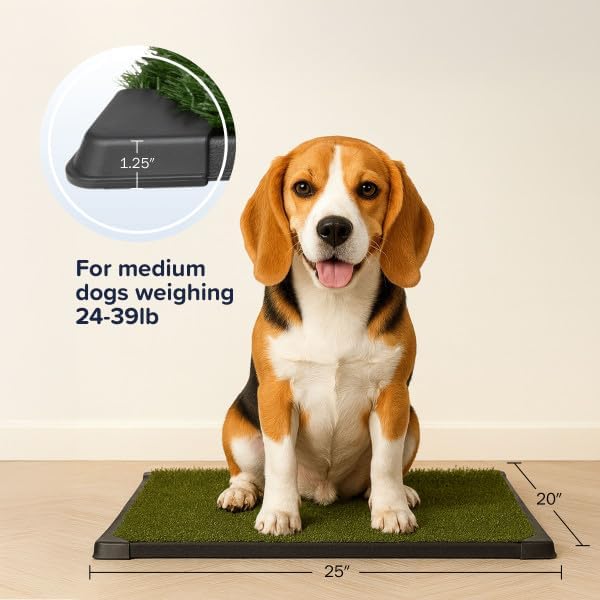 Artificial Grass Puppy Pee Pad for Dogs and Small Pets - 20x25 Inch, Reusable 3-Layer Turf Pads for Dogs with Tray - Indoor and Outdoor Fake Grass Potty Pet Supplies by PETMAKER