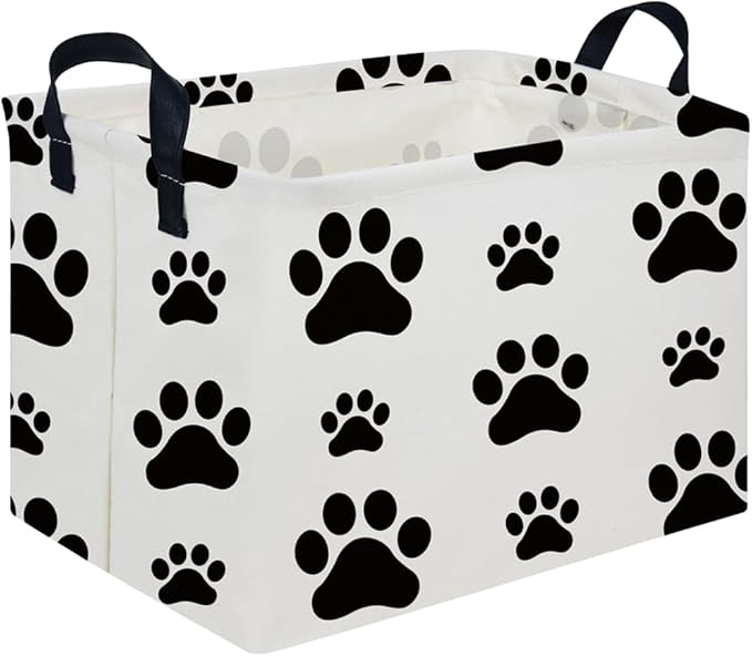 FXOCSHE Rectangular Dog Basket,Nursery Hamper,Collapsible canvas kids toy storage box,Kids room storage basket,Pet decor(Dog paw)