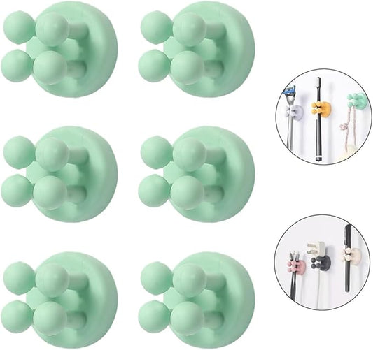 Silicone Toothbrush Holders for Bathrooms - 6 Pcs Green Wall Mounted Shower Razor Holder