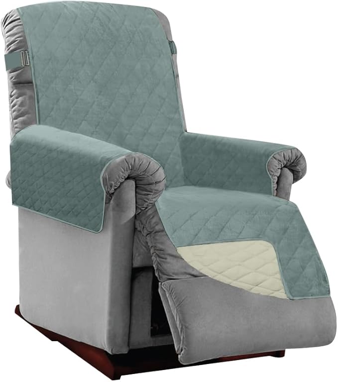 Sofa Shield Couch Recliner Covers for Dogs, Reversible Furniture Protector with Strap, Stain and Tear Resistant Cushion Cover, 25 inch Seat, Machine Washable Slipcover Pets, Cats, Seafoam Cream