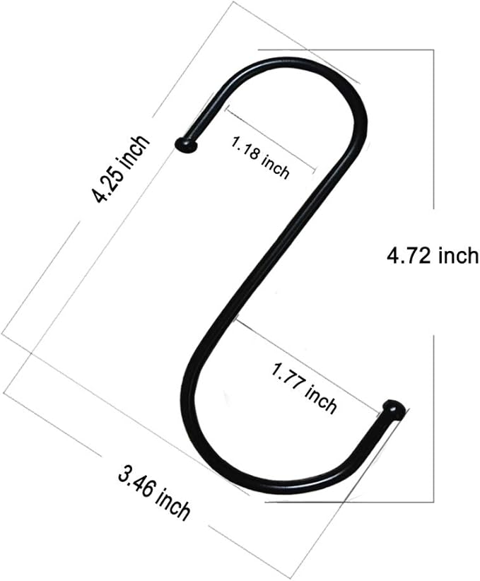 20 Pack 4.7 Inches Extra Large S Shape Hooks Heavy-Duty Metal Hanging Hooks Apply Kitchenware Bathroom Utensils Plants Towels Gardening Multiple uses Tools(Black)