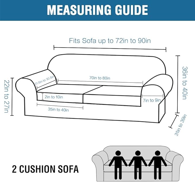 H.VERSAILTEX Real Velvet Plush 3 Piece Stretch Sofa Covers Couch Covers for 2 Cushion Couch Sofa Slipcovers Width Up to 90 Inch Feature Thick Soft Stay in Place (Large Sofa, Black)