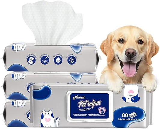 MIOSSZI Pet Cleaning Deodorizing Wipes for Dogs & Cats Pet No-Rinse Grooming Wipes Hypoallergenic Disposable Pet Bathing Wipes Hydrating & Nourish Fur Dog Cleaning Wipes for Paw, Butt, Body 320 pcs