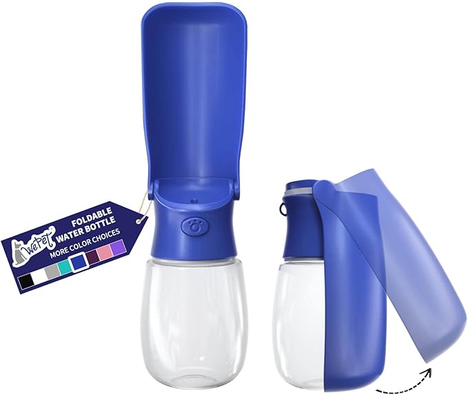 WePet Foldable Portable Dog Water Bottle Puppy Water Dispenser with Drinking Feeder, 12 OZ, High-Temperature Resistant Leak Proof for Pets Outdoor Walking, Hiking, Travel, Food Grade Plastic BPA Free