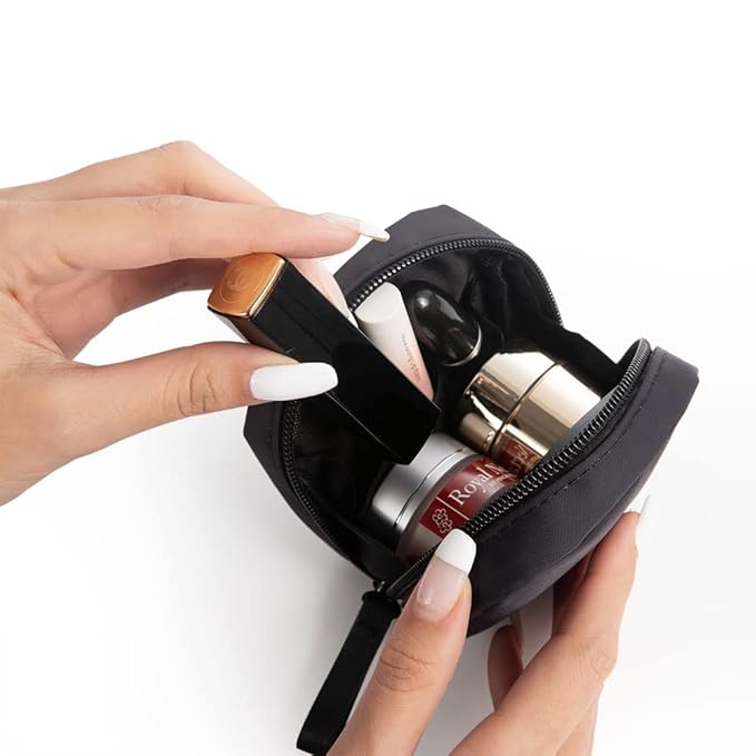 Hekyip Mini Cosmetic Bag, Travel Makeup Pouch, Portable Waterproof Cosmetic Pouch for Girls Women, Mini (Mini All Black)