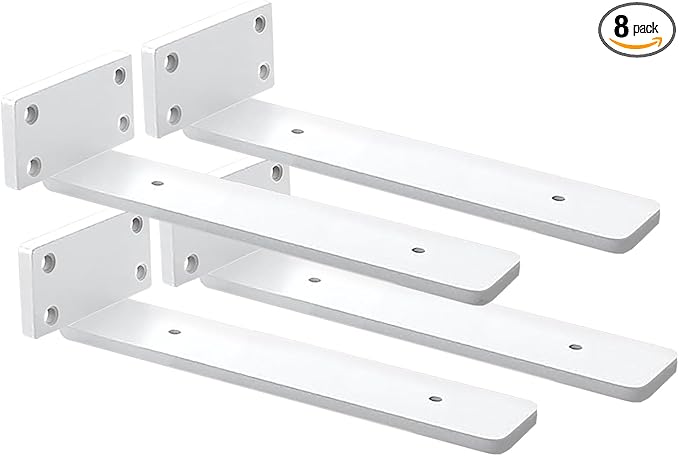 4 Pack Shelf Brackets White 10 Inch Floating Shelf Bracket 1/5 inch Thick Heavy Duty Hidden Shelf Brackets Iron Metal Brackets for Shelf Support with Screw Included