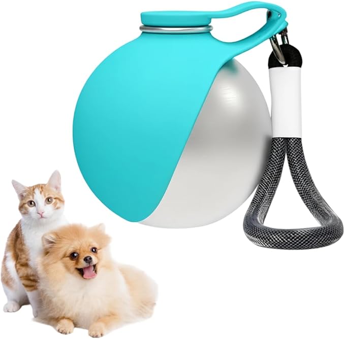 Portable Pet Water Bottle, 285ml/10 Oz Stainless Steel Compact Dog Drinking Bottles Leak Proof Cat Travel Water Bottles with Foldable Silicone Bowl for Outdoor Walking Hiking