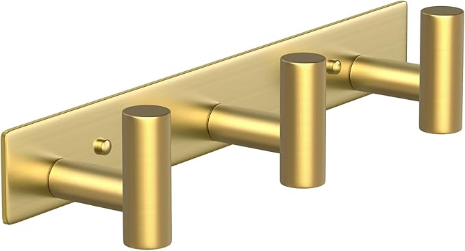 VINHOLD Wall Mounted Coat Rack-3 Hooks, Heavy Duty Stainless Steel Wall Hooks for Towel Coat Bag, Hat Rack Coat Hanger Coat Hooks Towel Racks for Bathroom Entryway Kitchen Hotel Office (Gold,1 Pack)