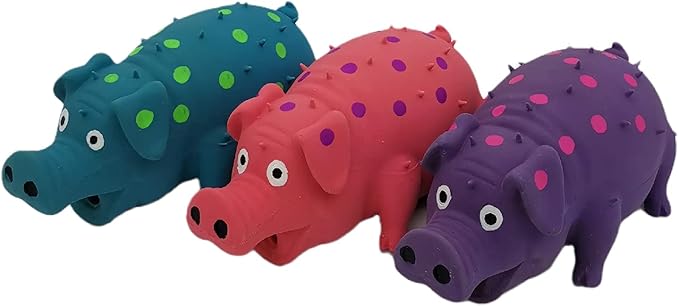 Hoiasem 3 Pack Latex Pig Dog Toys That Oinks Dog Squeaky Toy for Small Medium Large Dogs (Red, Blue, Purple)