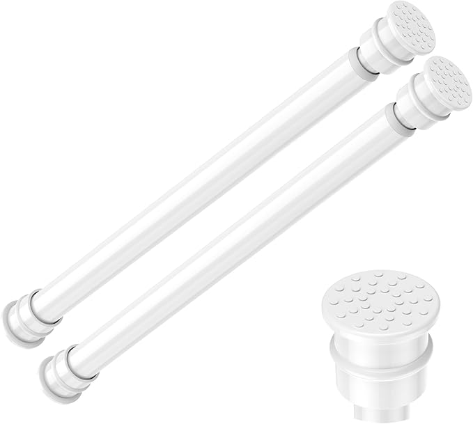 Fvonzon 2 Pack Small Tension Rods 12-19 Inch, Thin Tension Curtain Rods for Windows, Spring Rod for Closet, Cabinet & Kitchen, Mini Curtain Rod Tension Fit, Tiny Skinny Compression Rods White