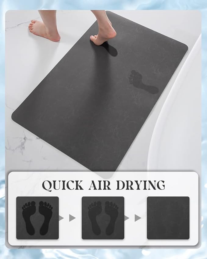 MontVoo -Bath Mat Rug-Rubber Backing Non Slip Quick Dry Absorbent Thin Bathroom Rugs Fit Under Door-Faux Suede Surface Bathroom Floor Mats-Shower Rug for in Front of Bathtub Shower Dark Grey 16"x24"