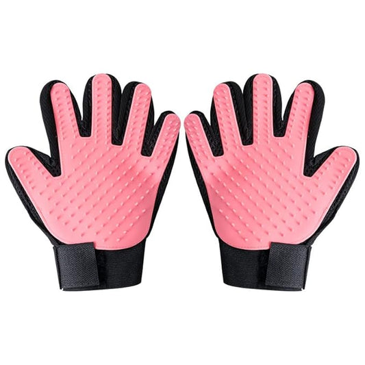 Efficient Pet Grooming Glove - Gentle Shedding Brush for Dogs, Cats, Horses, & more with Long & Short Hair - 1 Pair (Pink)