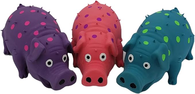Hoiasem 3 Pack Latex Pig Dog Toys That Oinks Dog Squeaky Toy for Small Medium Large Dogs (Red, Blue, Purple)
