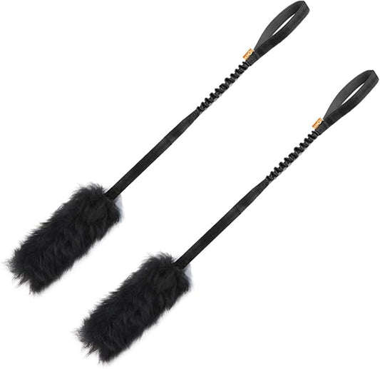 HOWGO Dog Rope,Dog Bungee Chaser 100% Sheepskin,Sheep Smell Tug for All Breeds(Black, Long Without Ball 2Pack)