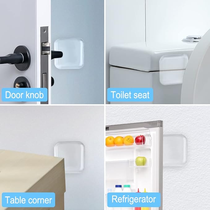 12 PCS Door Stopper Wall Protector, Transparent Square Door Knob Wall Shield, Soft Rubber Door Handle Bumper with Strong Self Adhesive (4CM/Square, Clear)