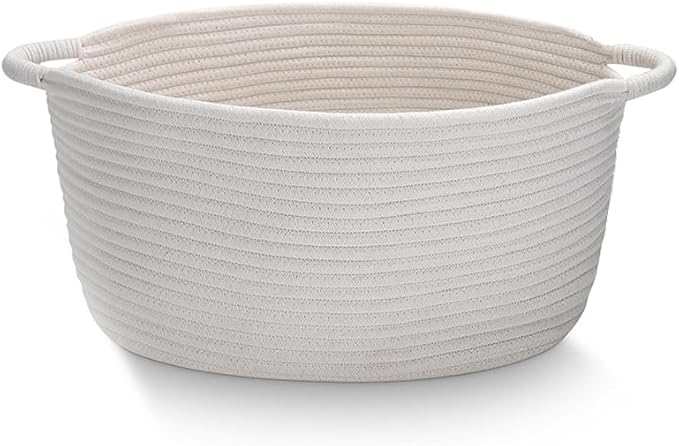 Large Cotton Rope Storage Basket with Handles, Hamper, Laundry Basket, 20 "L x 14" W x 12 "H, Home Decor to Storage Blanket &Toy, etc .(White)