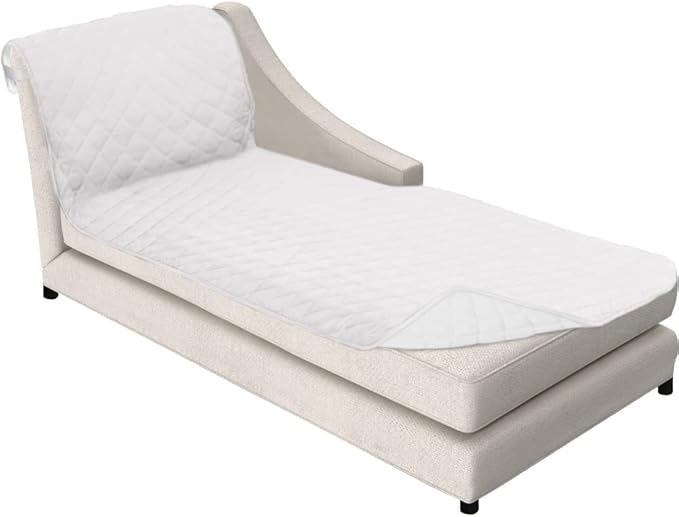 Sofa Shield Chaise Slip Cover with Patented Strap, Cushion Protector, US Designed Reversible Stain and Dog Tear Resistant Slipcover, 102x34 inch Seat, Washable Covers for Dogs Pets, White