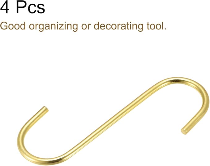 uxcell S Hanging Hooks, 4inch/110mm Extra Long Steel Hanger, Indoor Outdoor Uses for Garden, Bathroom, Closet, Workshop, Kitchen, Gold Tone, 4Pcs