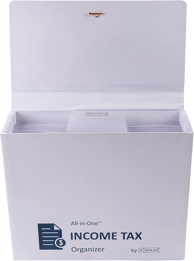 Smead All-in-One Income Tax Organizer, 12 Pockets, Flap and Cord Closure, Letter Size, Navy/White (70660)