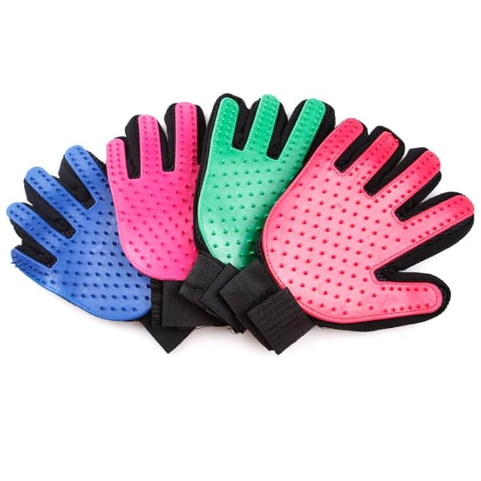 Efficient Pet Grooming Glove - Gentle Shedding Brush for Dogs, Cats, Horses, & more with Long & Short Hair - 1 Pair (Pink)