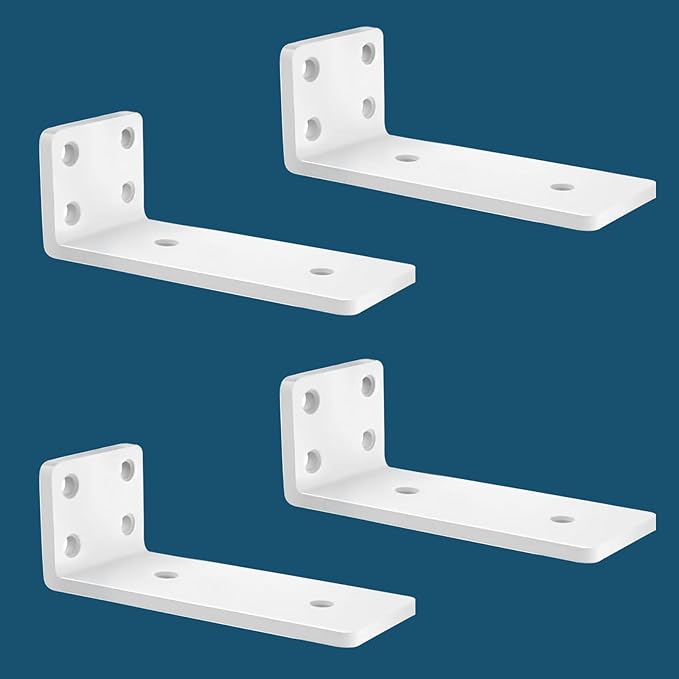 MLOQI 4 Pack Floating Shelf Bracket Heavy Duty, Hidden Shelf Brackets 5mm Thick L Brackets for Shelves up to 50 KG (White 15cm)