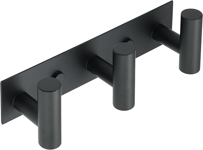 Alise Black Coat Hooks Hat and Coat Rack with 3 Hooks Wall Mount Key Hooks for Robes, Bags, Keys, and Towels,SUS304 Stainless Steel Wall Hooks for Hanging,Self Adhesive or Drilling Mounted