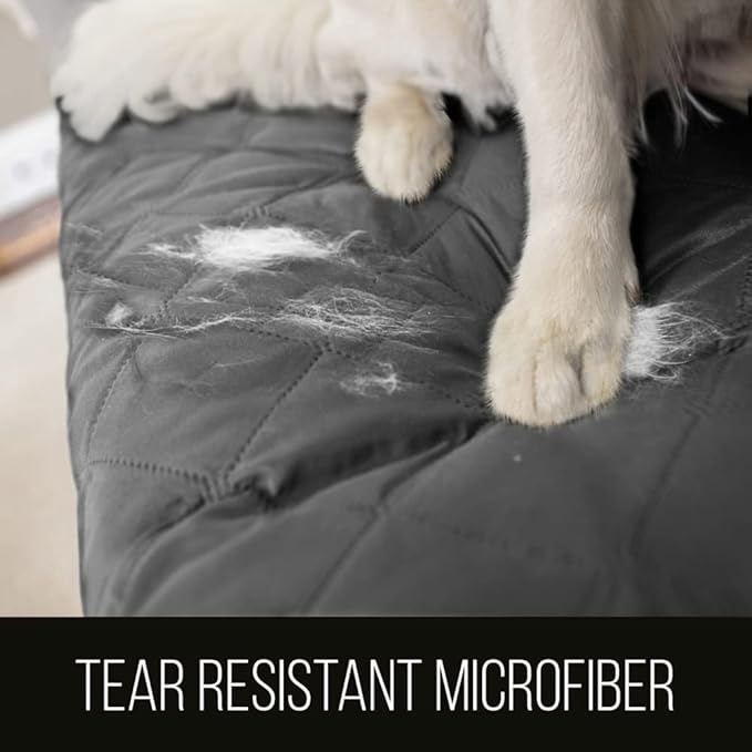 Sofa Shield Couch Slip Cover with Patented Strap, Cushion Protector, US Designed Reversible Stain and Dog Tear Resistant Slipcover, 78 inch Seat, Washable Covers for Dogs Pets, Charcoal Linen