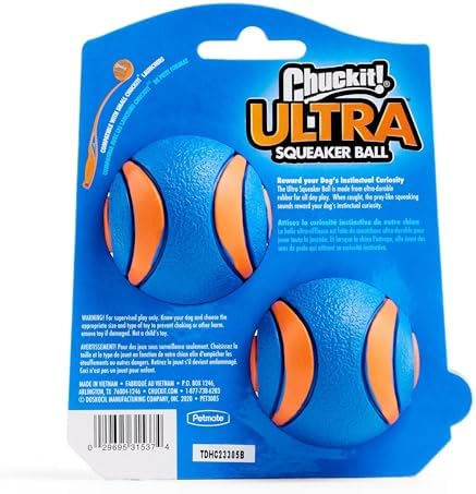 Chuckit! Ultra Squeaker Balls for Dogs, Floating Water Pet Toys, Durable Rubber Pet Toy, Bouncy Squeaky Fetch Balls for Dogs, Pack of 24, Medium (2.5")