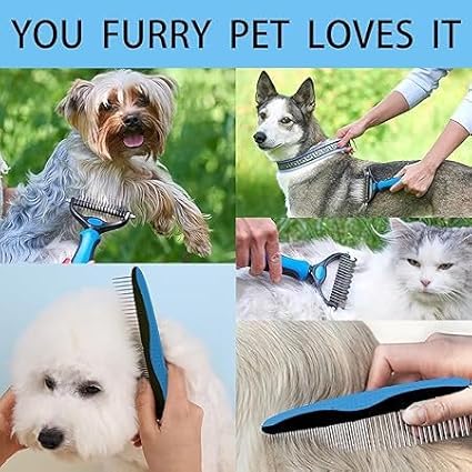 Double-Sided Pet Dematting Comb – 2-in-1 Undercoat Rake for Dogs & Cats, Stainless Steel Blade + PP Handle, Removes Tangles & Floating Hair, Lightweight 113 g, Home Grooming Tool