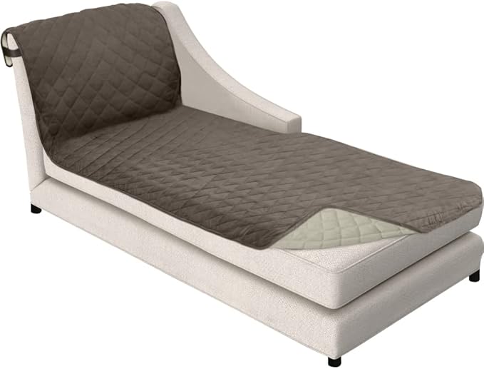 Sofa Shield Chaise Slip Cover with Patented Strap, Cushion Protector, US Designed Reversible Stain and Dog Tear Resistant Slipcover, 102x34 inch Seat, Washable Covers for Dogs Pets, Latte Linen