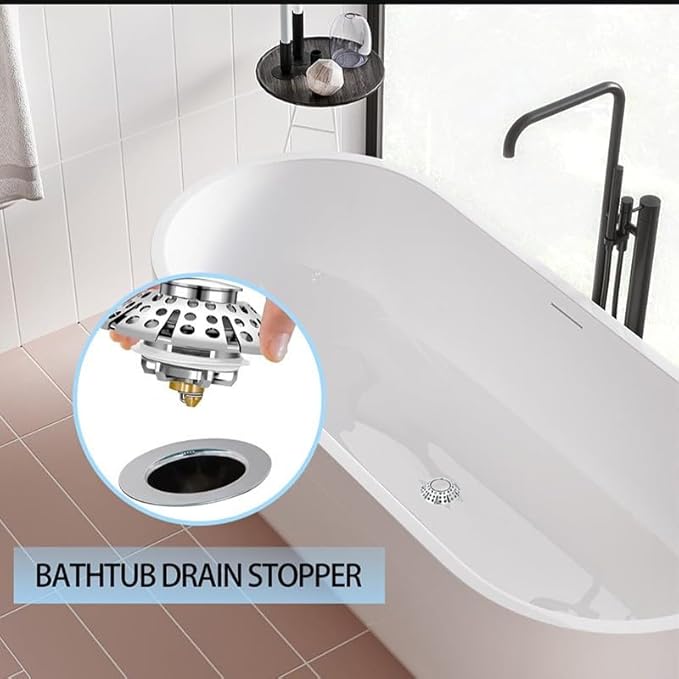 3-in-1 Bathtub Drain Stopper with Hair Catcher – Universal Tub Drain Plug for 1-3/8" to 2" Holes, Pop-Up Tub Stopper for Bathroom Sink, Anti-Clog Shower Strainer by PROFECTUS