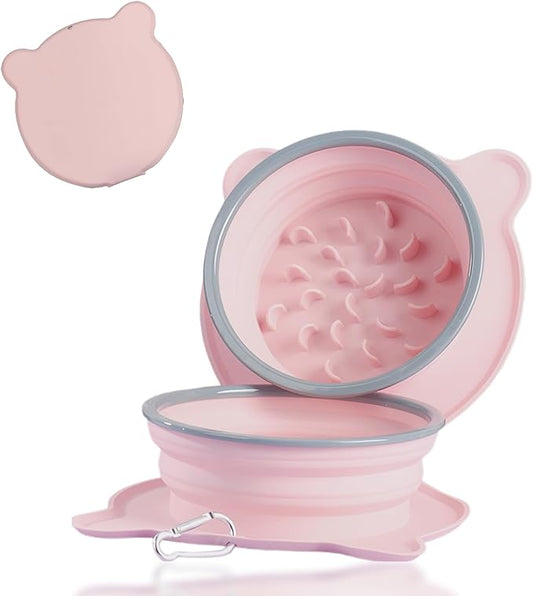 Collapsible Dog Bowls for Travel, Portable Dog Food & Water Bowls Set, Foldable Silicone Puppy Bowls, Cute Lightweight Compact Pet Travel Accessories Essentials Pink