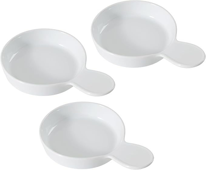 Ceramic Wide Whisker Friendly Cat Dishes, Set of 3 Ceramic Cat Bowls with Handle, Anti-Slip Indoor Kitten Feeding Food& Water Dish to Prevent Whisker Fatigue(3 Pcs, White)