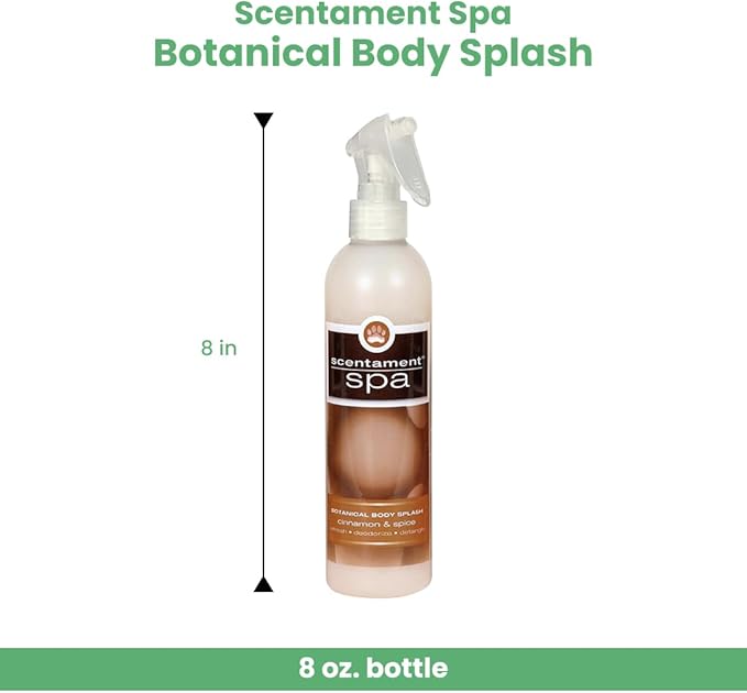 Best Shot Scentament Spa Botanical Body Splash, Body Spray Conditioner for Pets, Cat and Dog Cologne Spray, Alcohol-Free, Ready To Use, Cinnamon Spice, 8 Oz.