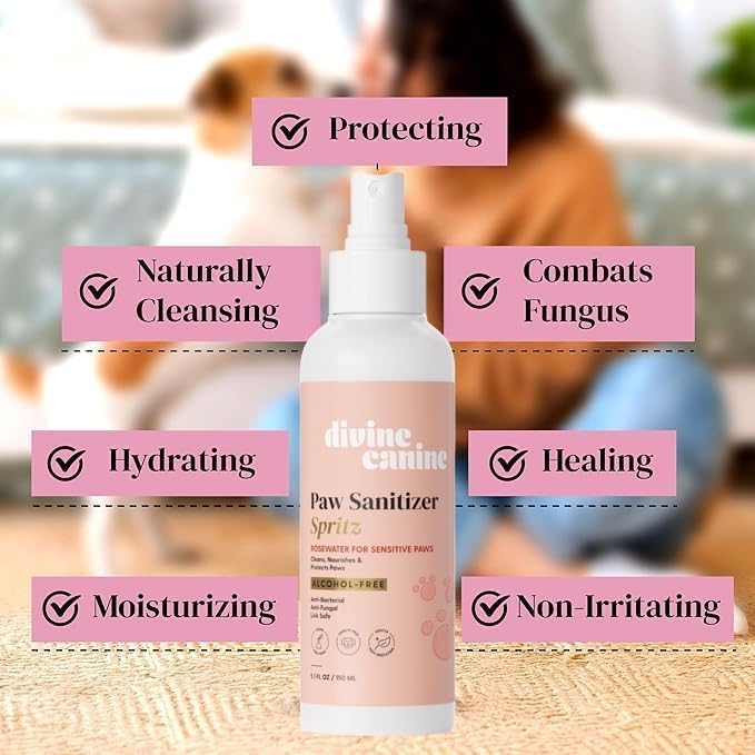 Dog Paw Cleaner - Alcohol Free Paw Cleansing Spray - Made with Coconut, Aloe, Copaiba Oil, and Lemongrass Oil to Nourish and Clean Paws - Made in The USA (Rosewater 2 Oz)