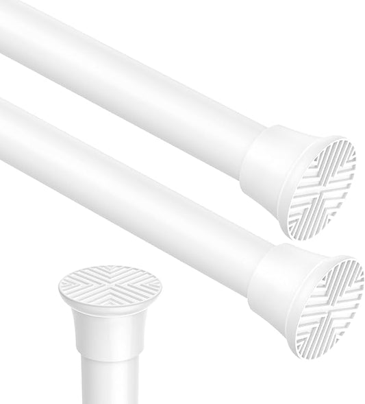 2pack Spring Tension Rods 18-36 Inch Adjustable White Tension Rod Spring Rod Extendable Short Curtain Rod Spring Loaded Curtain Rods Tension Rod for Curtains,Closet,Kitchen