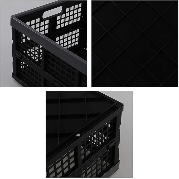 Waikhomes 30 L Plastic Collapsible Crate, Set of 3 Folding Crate, Storage Box (Black)