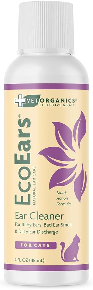 Vet Organics EcoEars Cat Ear Cleaner. Natural Multi-Action Formula. for Itch, Head Shaking, Discharge & Smell. Naturally Cleanses Away Common Problems. 100% Guaranteed (4 oz)